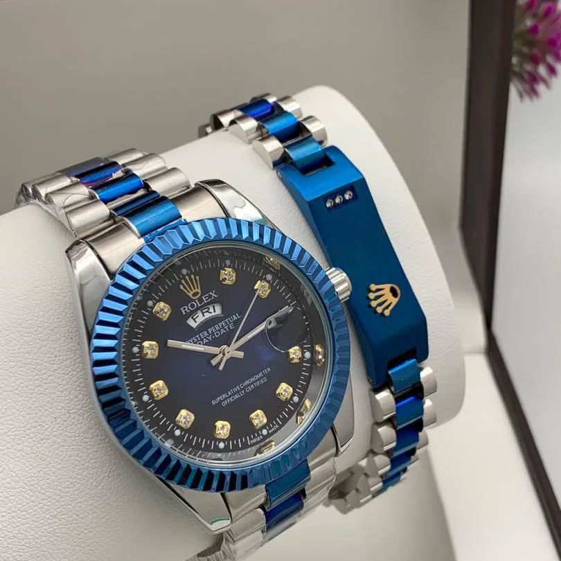 Rolex Oyster Perpetual In Dual-Tone Mens Watch With Blue Rolex Band