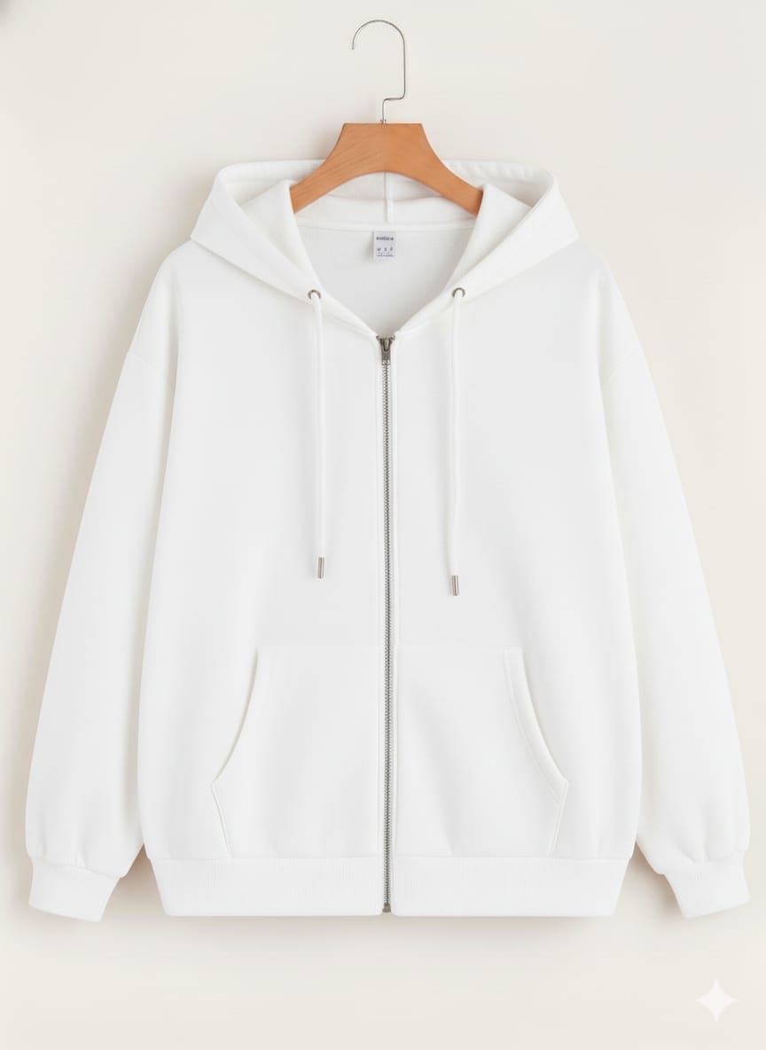 White Zipper Hoodie