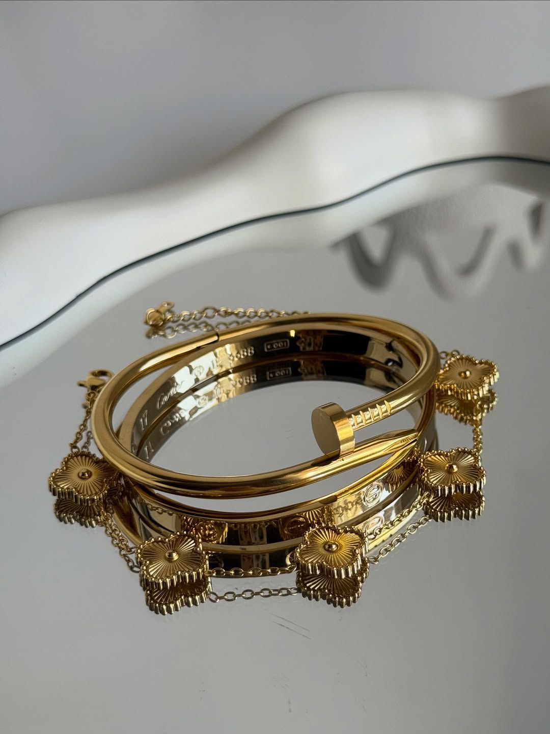 3 In 1 Combo Bangle (Nail + Cartier + Floral)
