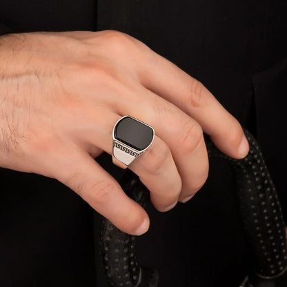 The Izmir Black Aqeeq Ring