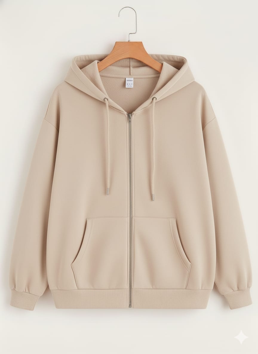 Beige Zipper Hoodie
