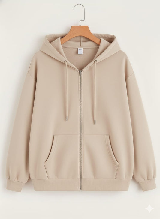 Beige Zipper Hoodie