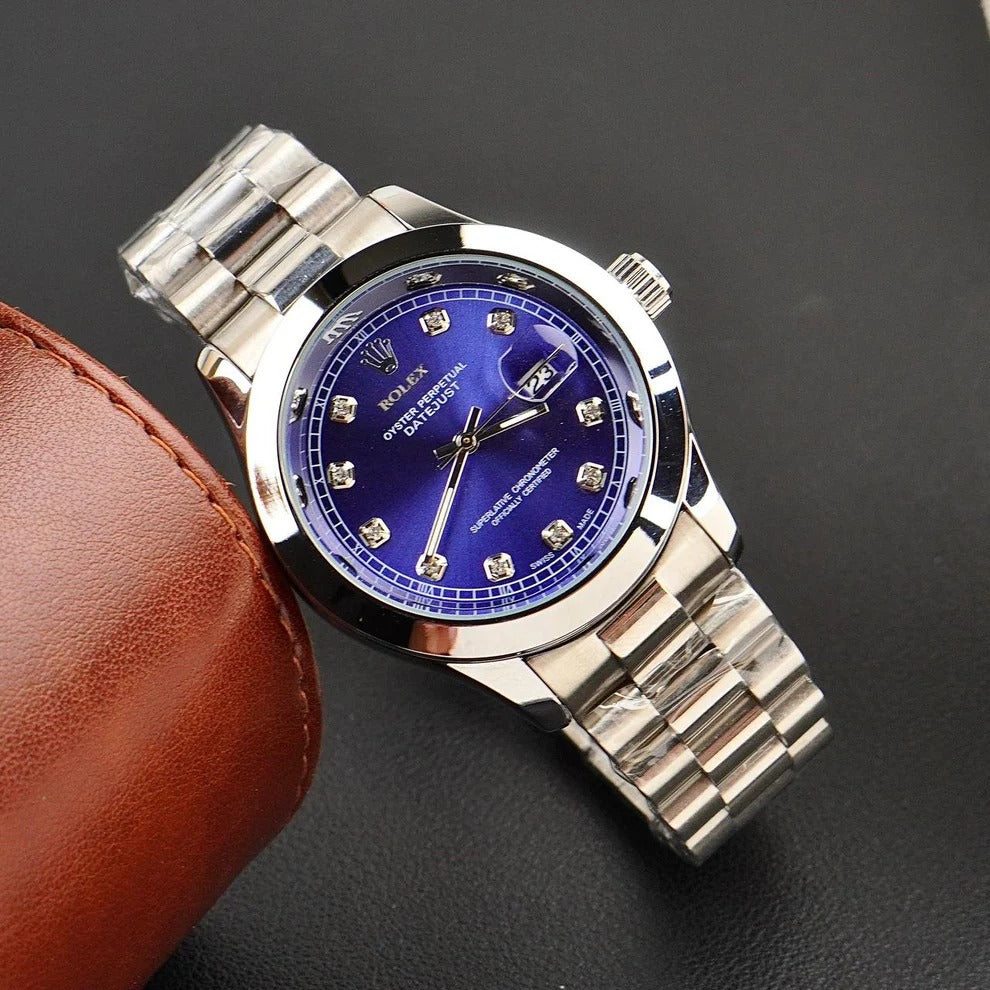 Rolex Watch – silver With Blue Dial