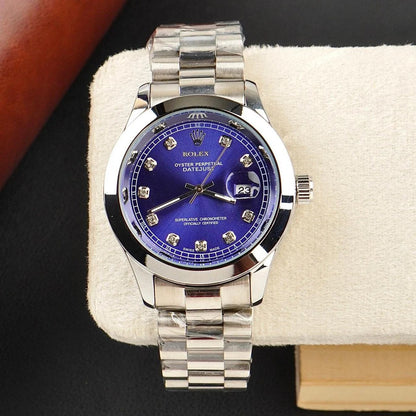 Rolex Watch – silver With Blue Dial